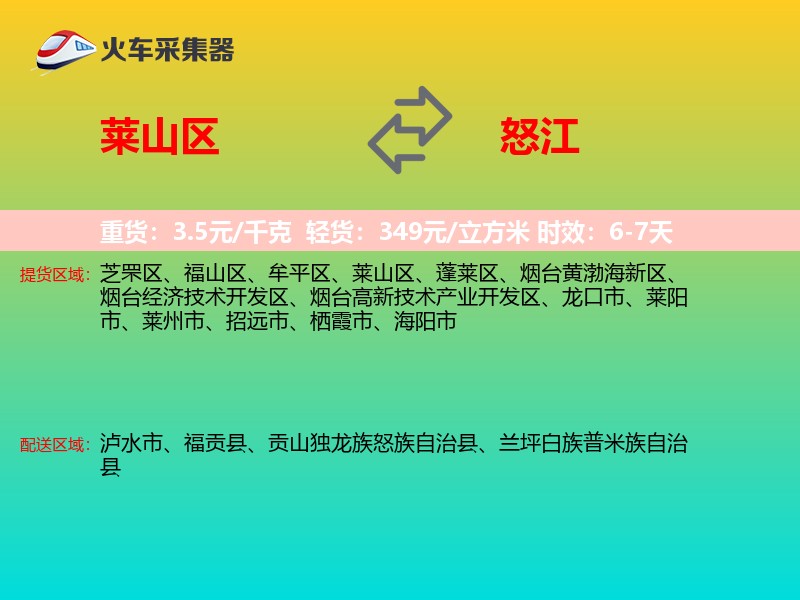 莱山区到怒江物流专线