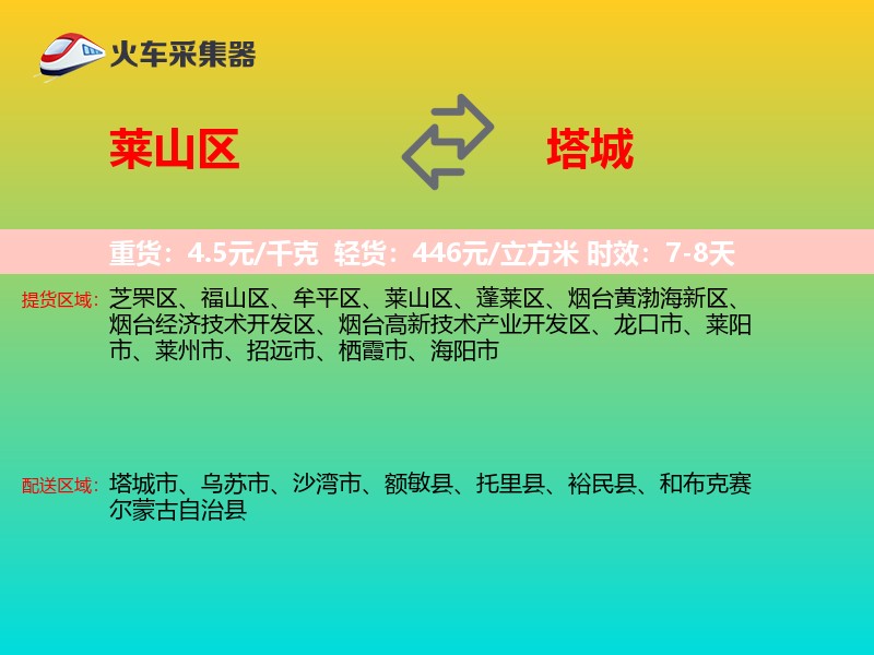 莱山区到塔城物流专线