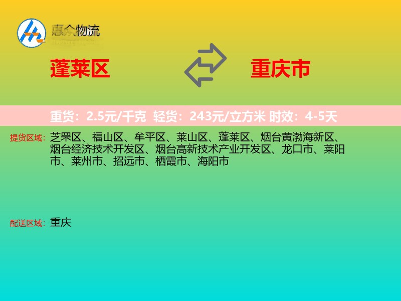 蓬莱区到重庆市长途搬家