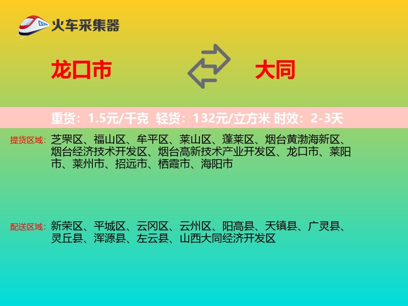 龙口市到大同物流专线