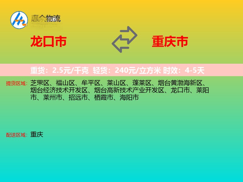 龙口市到重庆市长途搬家