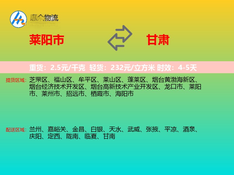 莱阳市到甘肃长途搬家