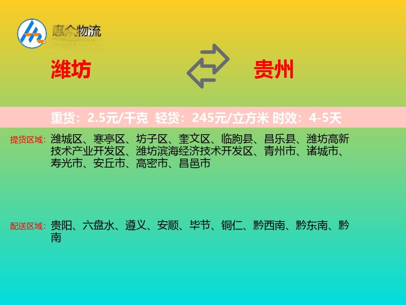 潍坊到贵州物流专线