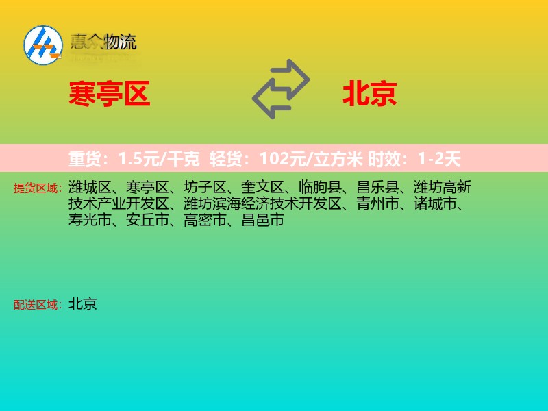 寒亭区到北京长途搬家