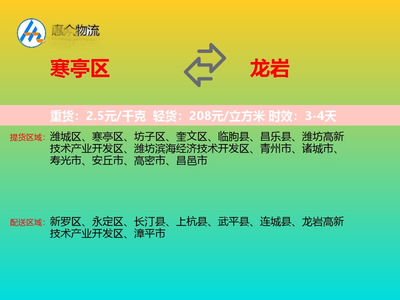 寒亭区到龙岩物流专线