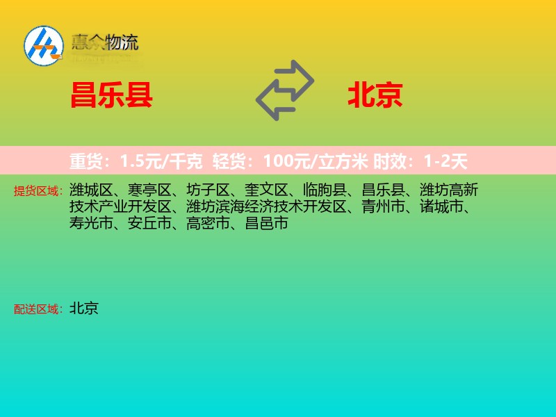 昌乐县到北京物流专线