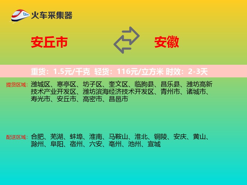 安丘市到安徽物流专线