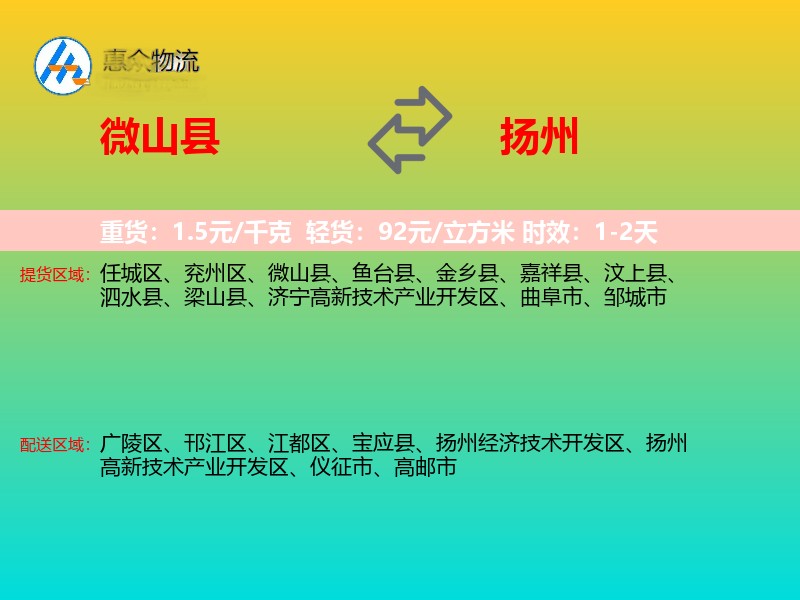 微山县到扬州物流专线