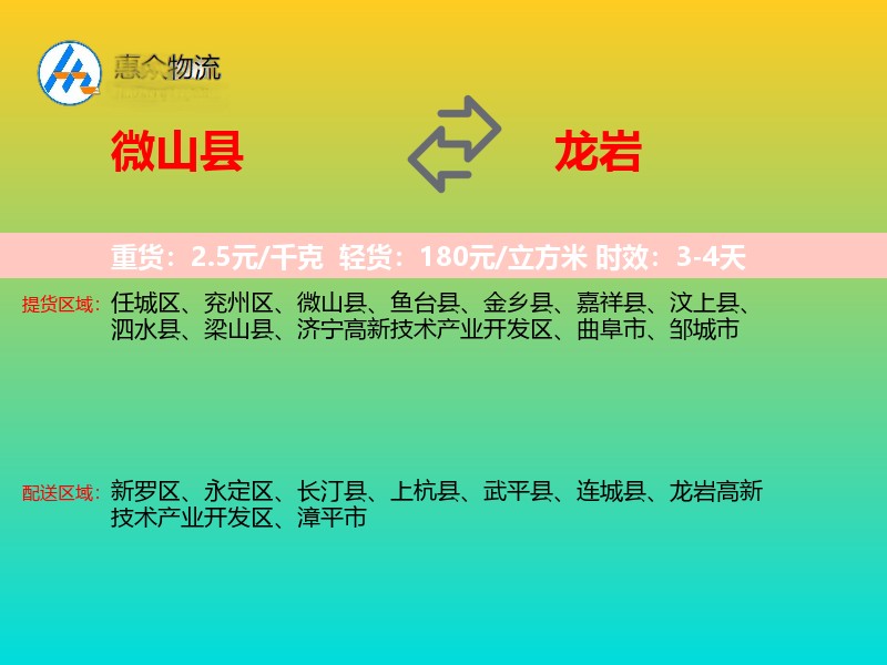 微山县到龙岩物流专线