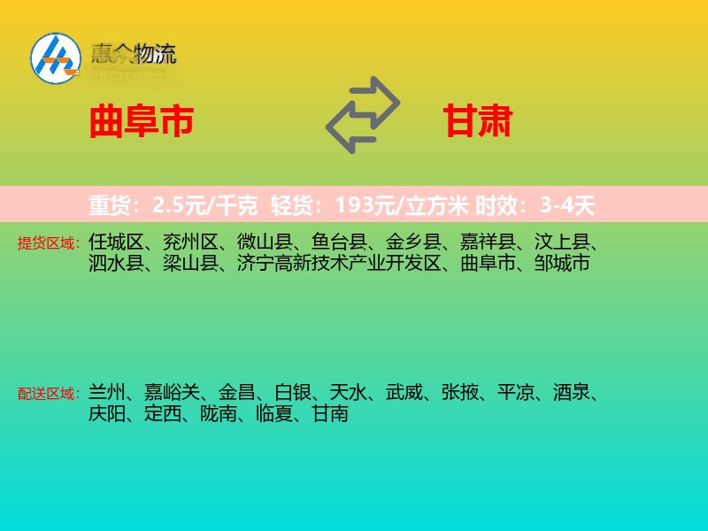 曲阜市到甘肃轿车托运