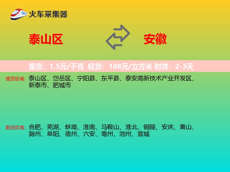 泰山区到安徽物流专线