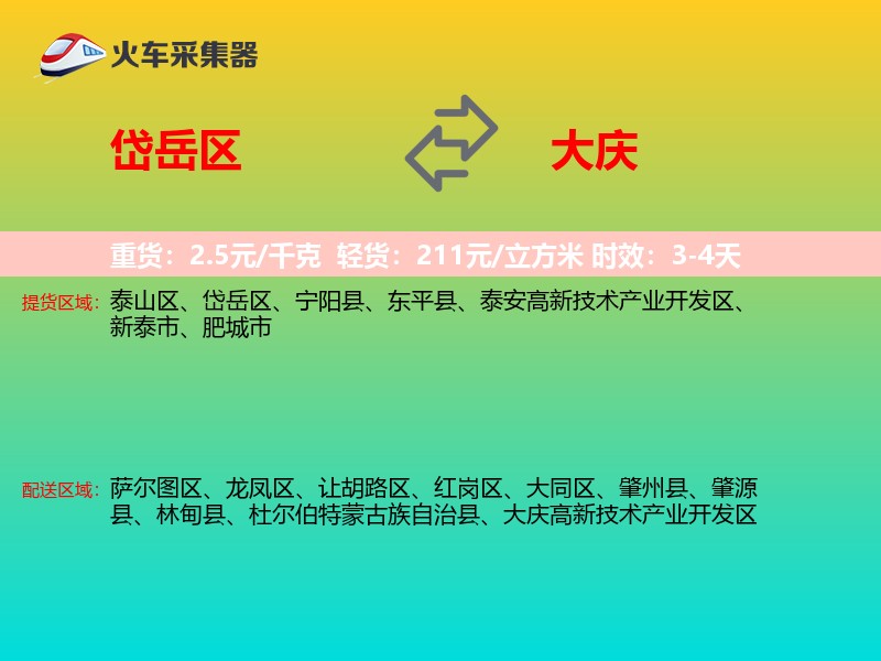 岱岳区到大庆物流专线