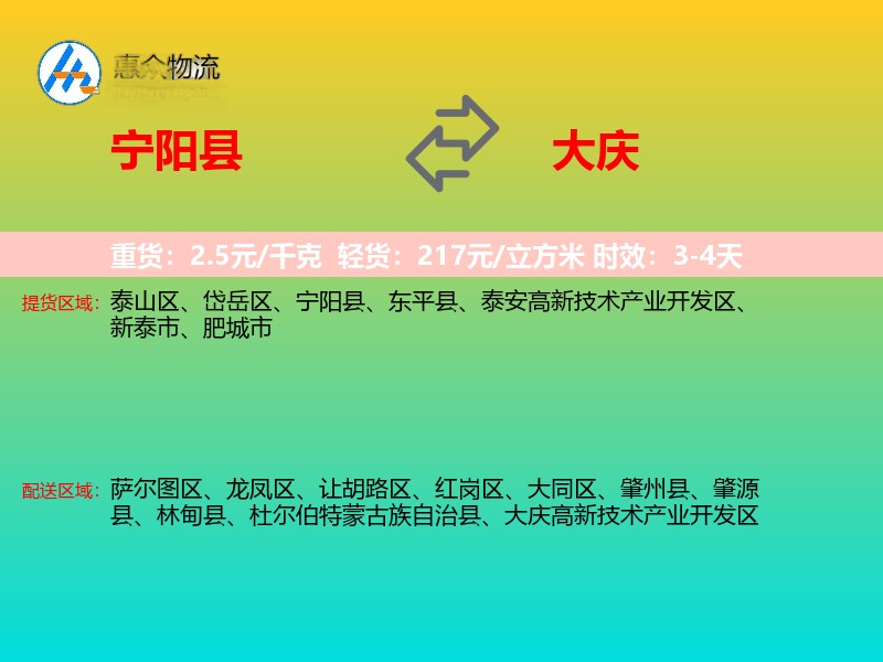 宁阳县到大庆物流专线