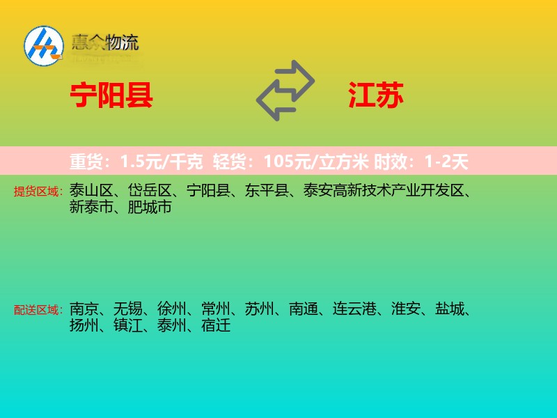 宁阳县到江苏物流专线