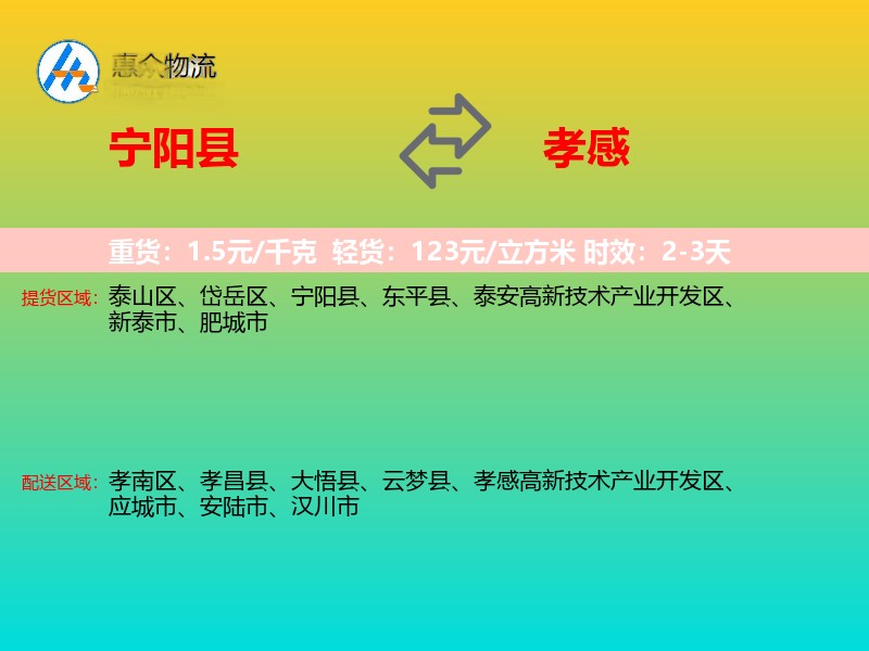 宁阳县到孝感物流专线