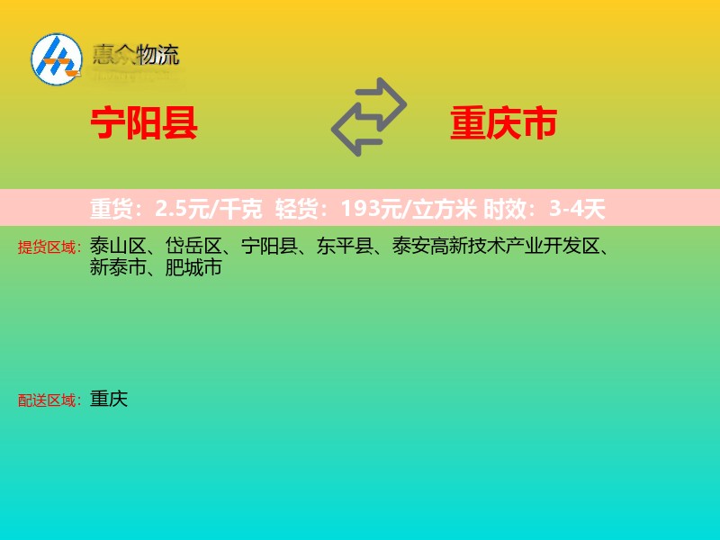 宁阳县到重庆市物流专线