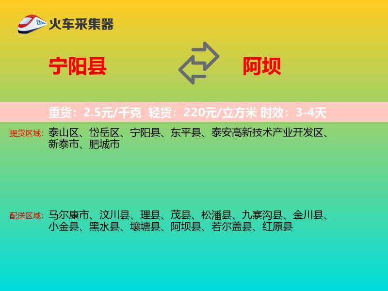 宁阳县到阿坝物流专线