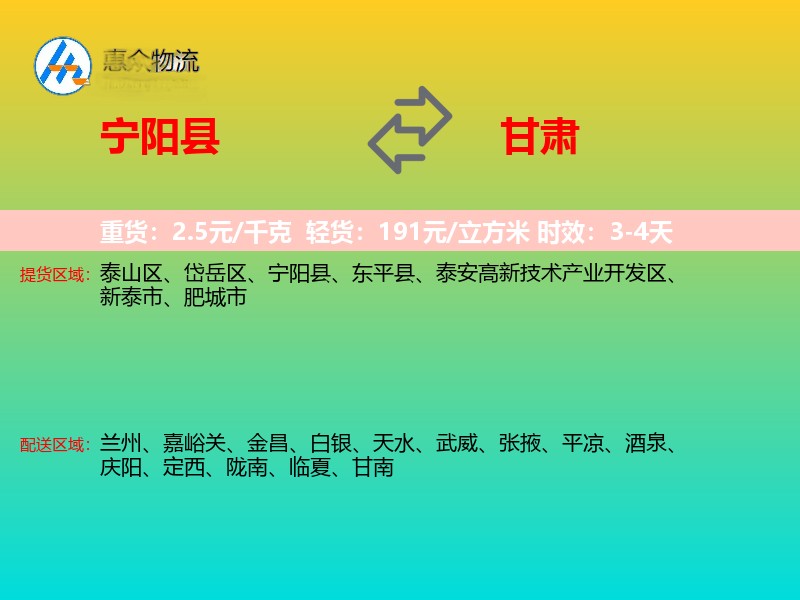 宁阳县到甘肃物流专线