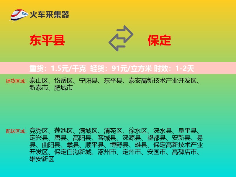 东平县到保定物流专线