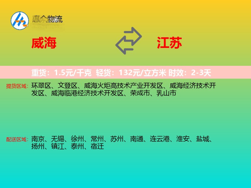 威海到江苏物流专线
