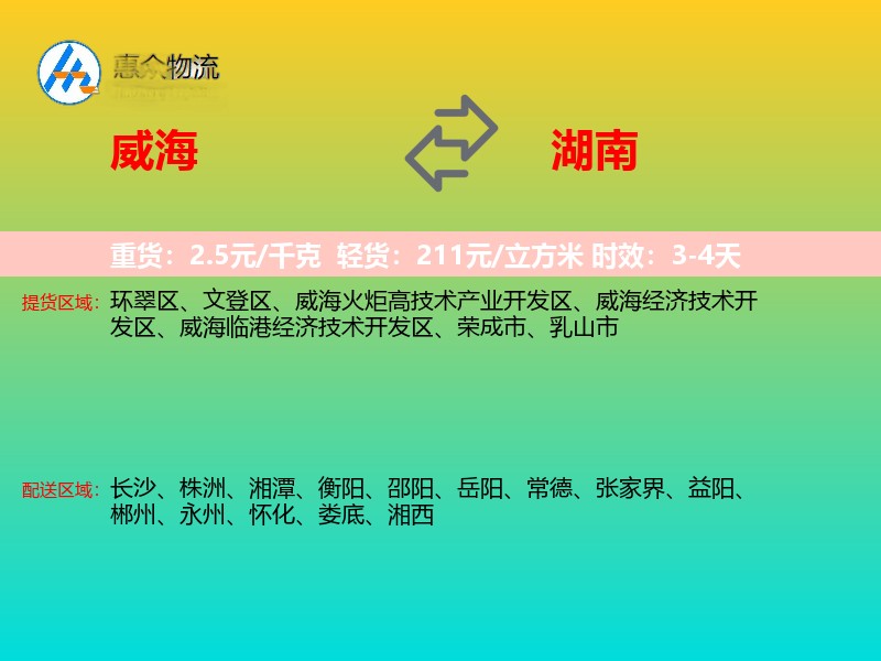 威海到湖南物流专线