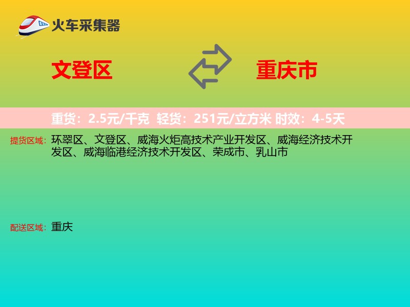 文登区到重庆市物流专线