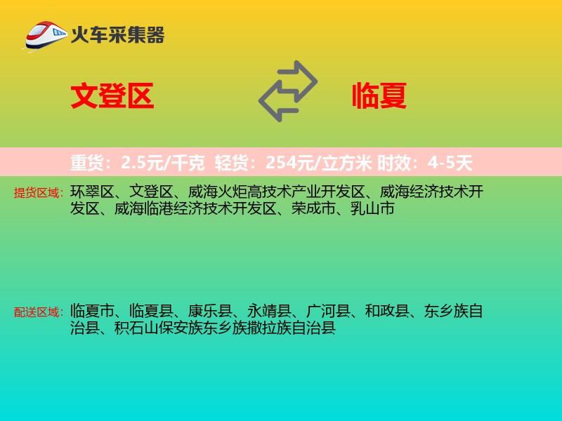 文登区到临夏物流专线
