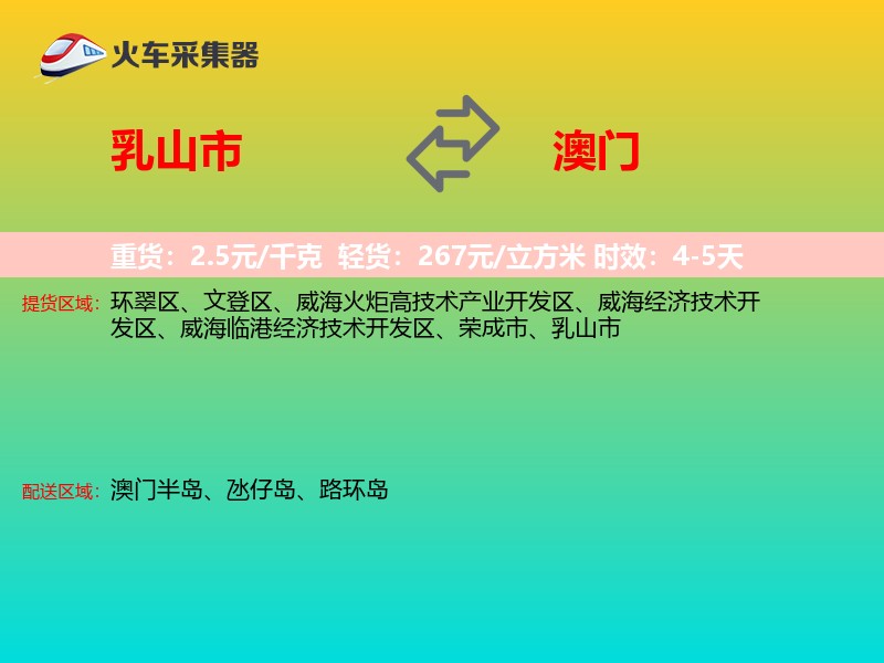 乳山市到澳门轿车托运