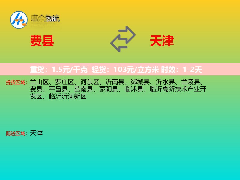 费县到天津物流专线