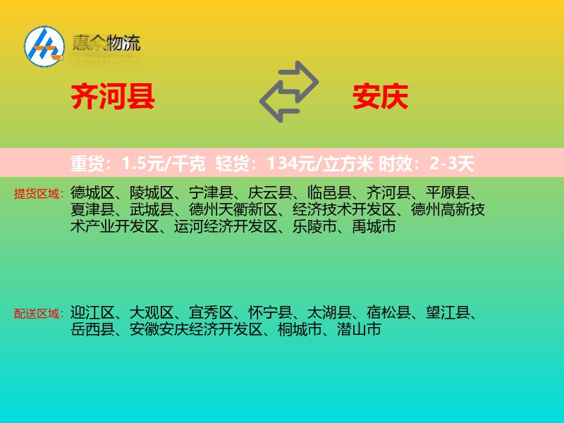 齐河县到安庆物流专线