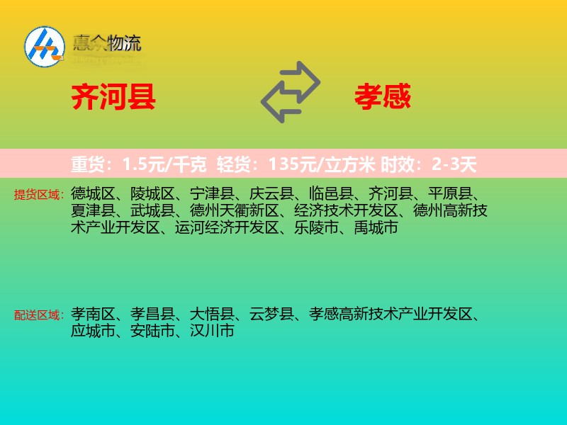 齐河县到孝感物流专线