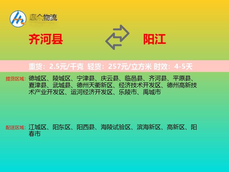 齐河县到阳江物流专线