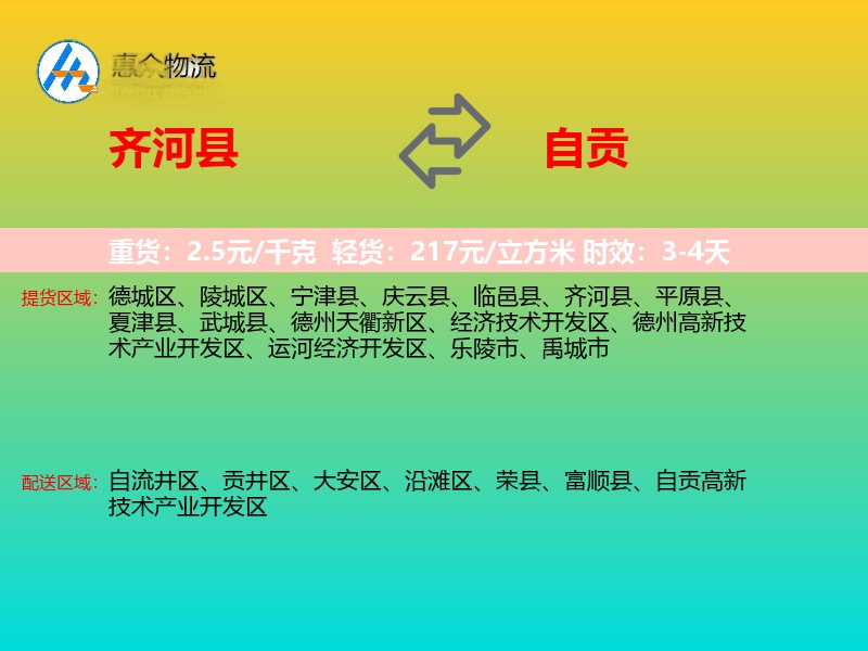 齐河县到自贡物流专线