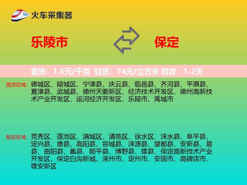 乐陵市到保定物流专线