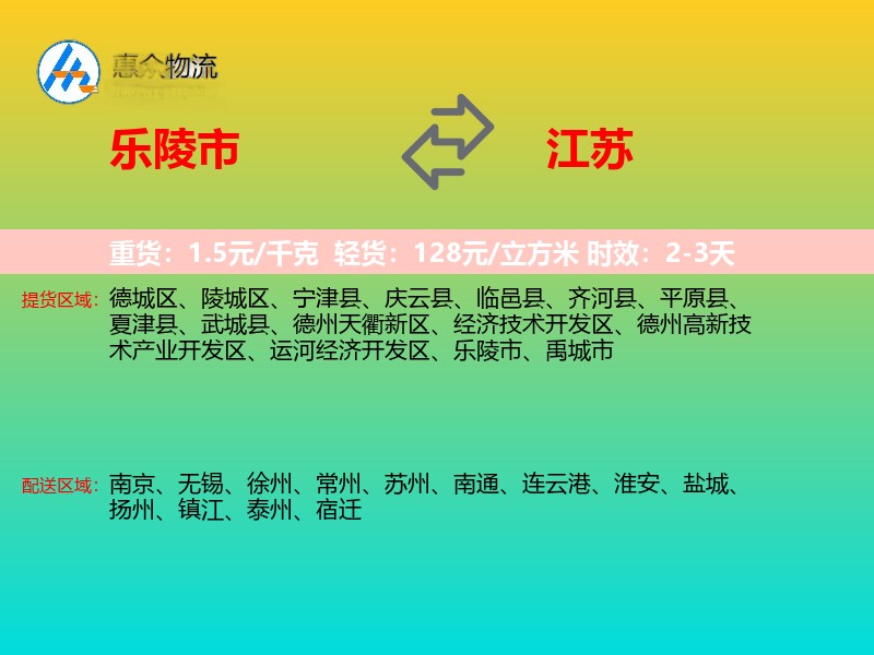 乐陵市到江苏物流专线