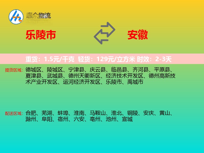 乐陵市到安徽物流专线