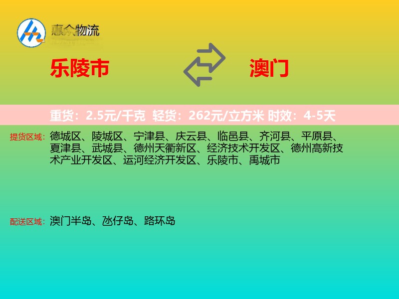 乐陵市到澳门轿车托运