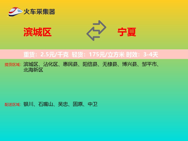 滨城区到宁夏物流专线