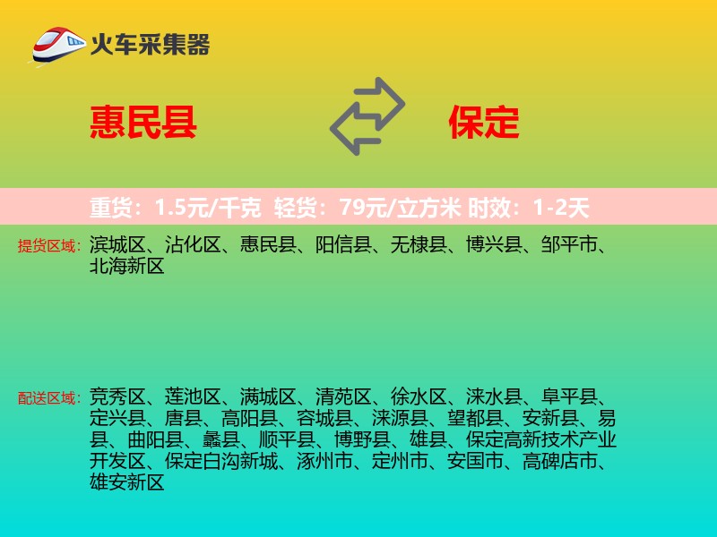 惠民县到保定物流专线