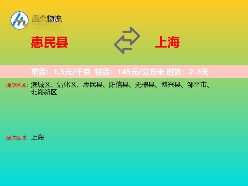 惠民县到上海物流专线