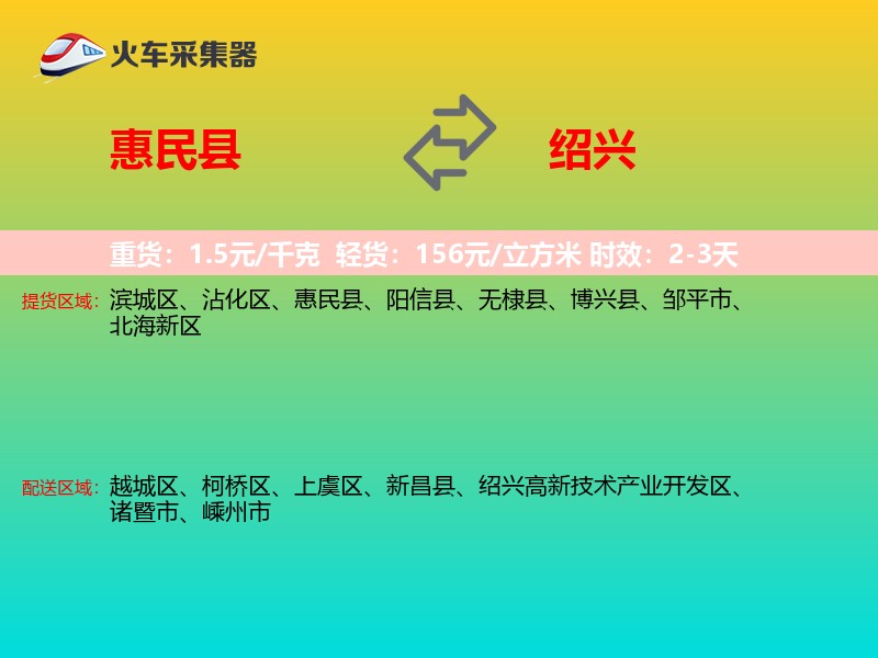 惠民县到绍兴物流专线