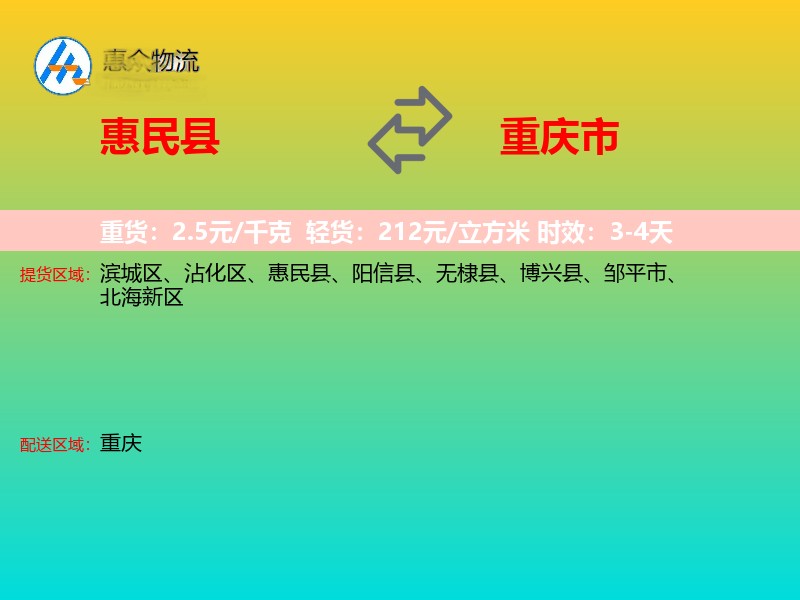 惠民县到重庆市长途搬家