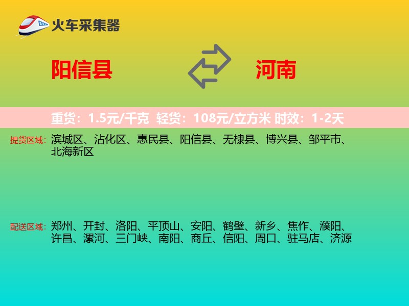 阳信县到河南物流专线