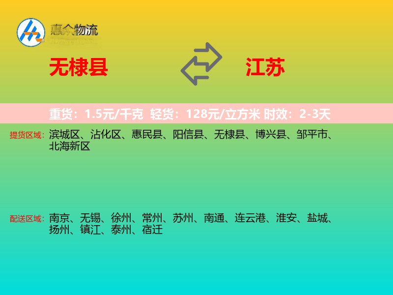 无棣县到江苏物流专线