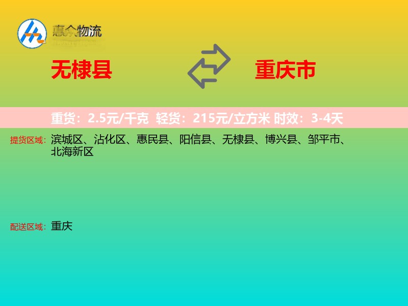 无棣县到重庆市物流专线