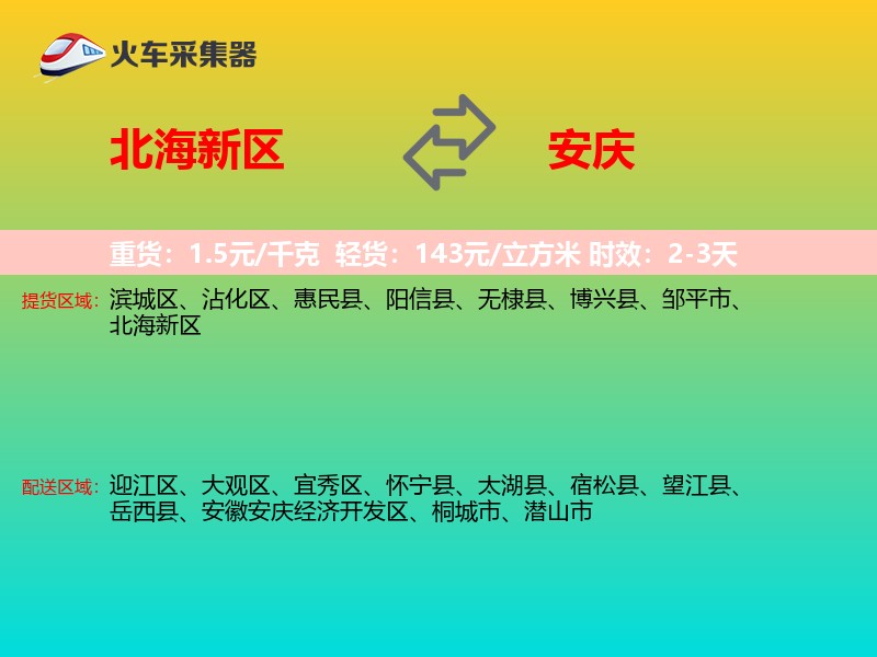 北海新区到安庆物流专线