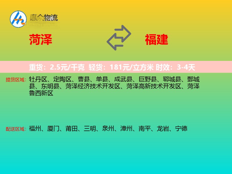 菏泽到福建物流专线