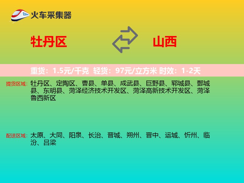牡丹区到山西物流专线