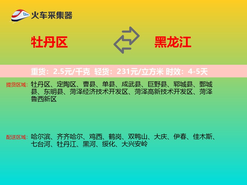 牡丹区到黑龙江物流专线