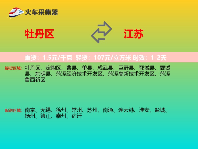 牡丹区到江苏物流专线